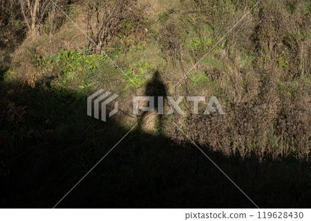 The shadow of a man in the distance looking down. The shadow of a man at the top The shadow of a man in the distance looking down. The shadow of a man at the top 119628430