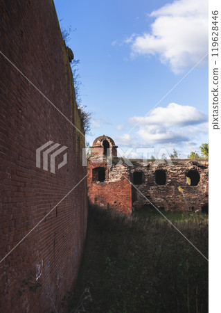The Bobruisk fortress. The walls and tower of the fortress are made of red brick 119628446