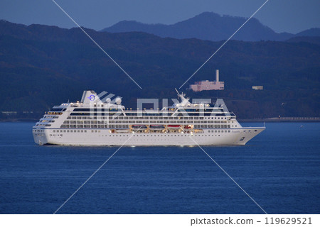 Photographing the cruise ship Regatta calling at Hakodate Port in Hakodate, Hokkaido in autumn 119629521