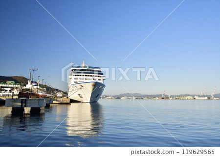 Photographing the cruise ship Regatta calling at Hakodate Port in Hakodate, Hokkaido in autumn 119629565