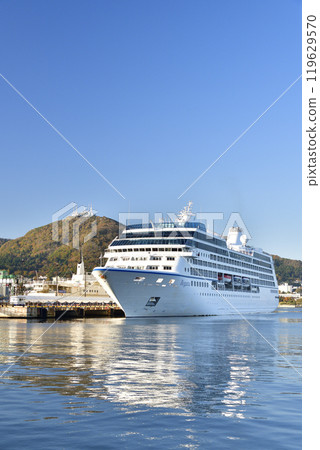 Photographing the cruise ship Regatta calling at Hakodate Port in Hakodate, Hokkaido in autumn 119629570