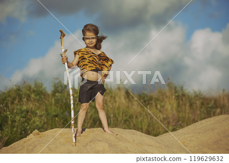 Cute baby dressed in the clothes of primitive people Cute baby dressed in the clothes of primitive people 119629632