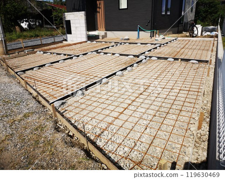 Residential garage floor construction Residential garage floor construction 119630469