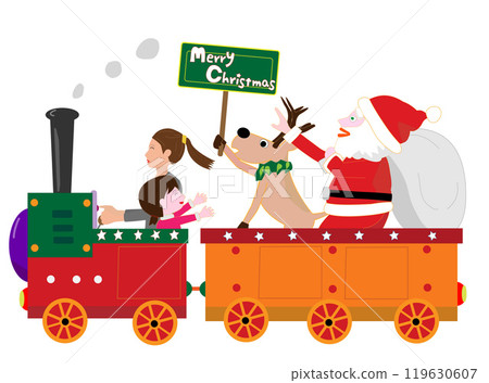 聖誕節那天,聖誕老公公在火車上送禮物。 聖誕節那天,聖誕老公公在火車上送禮物。 119630607