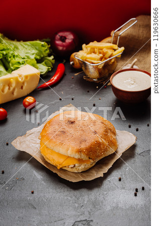 Toasted sandwich with melted cheddar cheese, perfect for breakfast or snack lovers seeking food Toasted sandwich with melted cheddar cheese, perfect for breakfast or snack lovers seeking food 119630666