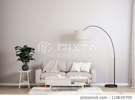 Cozy Modern Living Room with Arc Floor Lamp. 3D render Cozy Modern Living Room with Arc Floor Lamp. 3D render 119630709