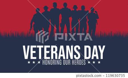 Veterans Day. honor heroes, Holiday concept. Template for background, banner, card, poster with text inscription. Veterans Day. honor heroes, Holiday concept. Template for background, banner, card, poster with text inscription. 119630735