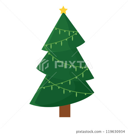 Decorated Christmas tree with star and ornaments, Vector 119630934