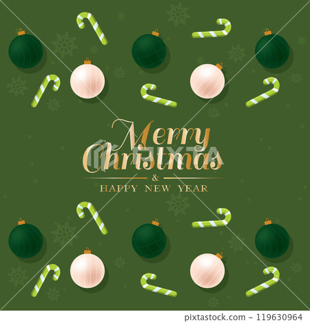 Christmas card with candy canes and ornaments on green, Vector Christmas card with candy canes and ornaments on green, Vector 119630964