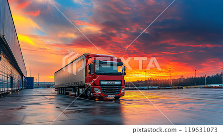 物流卡車有日落背景 119631073
