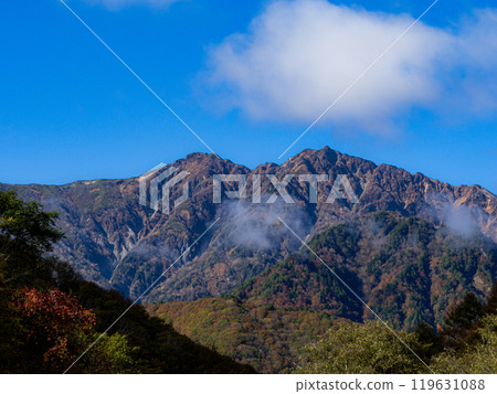 Northern Alps and autumn foliage in Omachi, Nagano Prefecture 119631088