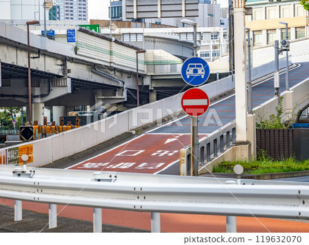 Regulatory signs installed at the exits of the Metropolitan Expressway: 325 "For automobiles only" and 303 "No entry for vehicles" 119632070