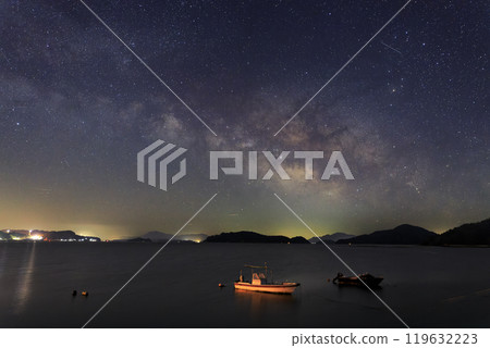 Winter starscape in Setouchi, the rising Milky Way and Scorpio Winter starscape in Setouchi, the rising Milky Way and Scorpio 119632223