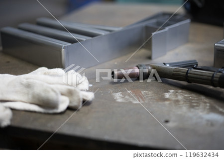 Stainless steel parts being welded Stainless steel parts being welded 119632434