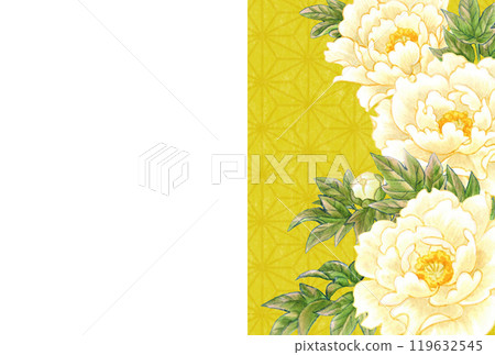 Peony flower hand-drawn material postcard template Japanese and Chinese style Peony flower hand-drawn material postcard template Japanese and Chinese style 119632545