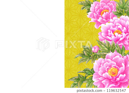 牡丹花手繪素材明信片模板日式/中式 119632547