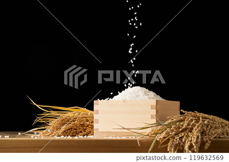 Rice served in a masu 119632569