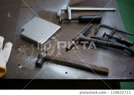 Stainless steel parts are welded using TIG welding Stainless steel parts are welded using TIG welding 119632711