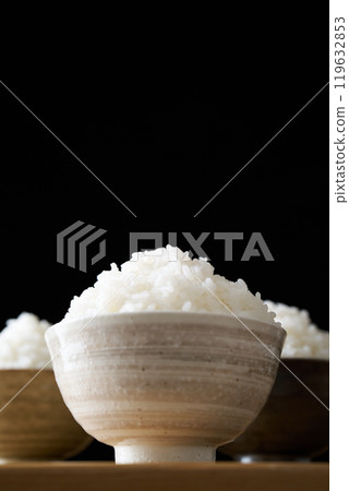 A large serving of rice in a rice bowl A large serving of rice in a rice bowl 119632853