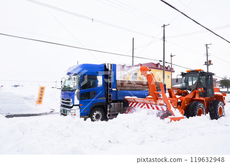 使用旋轉式掃雪機進行除雪作業 使用旋轉式掃雪機進行除雪作業 119632948