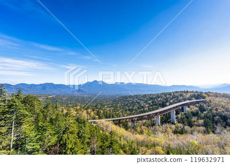 Mikuni Pass on a clear autumn day, Matsumi Bridge, National Route 273, Kamishihoro Town, Hokkaido 119632971