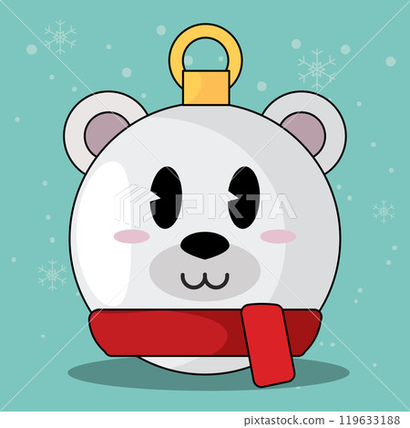 Polar bear Christmas ornament with red scarf and cute face, Vector Polar bear Christmas ornament with red scarf and cute face, Vector 119633188