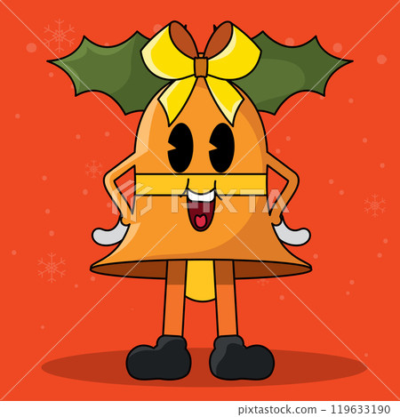Smiling Christmas bell with holly leaves and cheerful face, Vector 119633190
