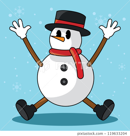 Joyful snowman with hat and scarf in winter style, Vector Joyful snowman with hat and scarf in winter style, Vector 119633204