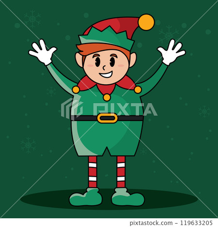 Happy Christmas elf with open arms and festive outfit, Vector Happy Christmas elf with open arms and festive outfit, Vector 119633205