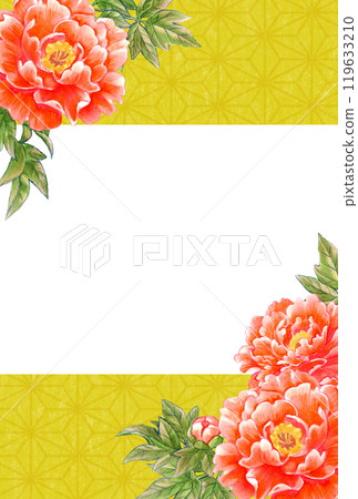 Peony flower hand-drawn material postcard template Japanese and Chinese style Peony flower hand-drawn material postcard template Japanese and Chinese style 119633210