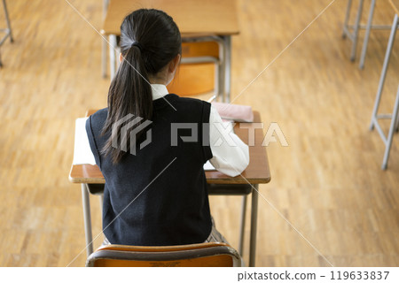 國中女生在學校學習的後視圖 119633837