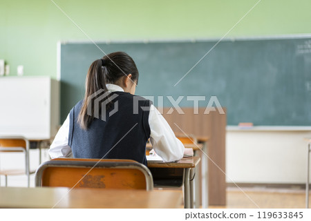 國中女生在教室學習的後視圖 119633845