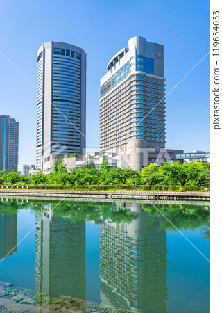 Tenmabashi, Kita-ku, Osaka City, Okawa River and Osaka Amenity Park as seen from Sakuranomiya Park 119634033