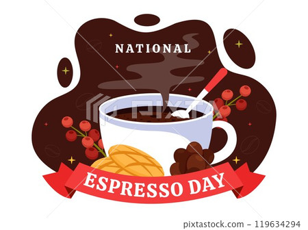 National Espresso Day Celebration Vector Illustration on November 23 Featuring a Coffee Cup and Beans in a Flat Style Cartoon Background 119634294