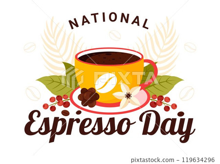 National Espresso Day Celebration Vector Illustration on November 23 Featuring a Coffee Cup and Beans in a Flat Style Cartoon Background 119634296