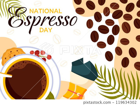 National Espresso Day Celebration Vector Illustration on November 23 Featuring a Coffee Cup and Beans in a Flat Style Cartoon Background 119634302