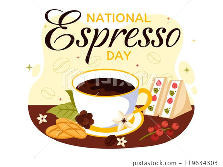 National Espresso Day Celebration Vector Illustration on November 23 Featuring a Coffee Cup and Beans in a Flat Style Cartoon Background 119634303