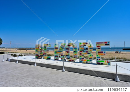 The "BE KOBE" monument installed on Suma Beach in Kobe City 119634337
