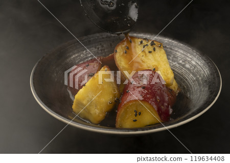 Daigakuimo (sweet potato) Daigakuimo (sweet potato) covered in sauce 119634408