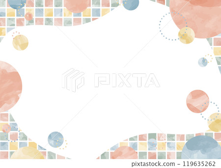流行設計背景框架、圓形和方形圖案、水彩顏色 119635262