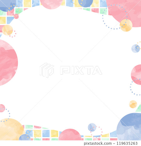 流行設計背景框架、圓形和方形圖案、水彩顏色、方形尺寸 119635263