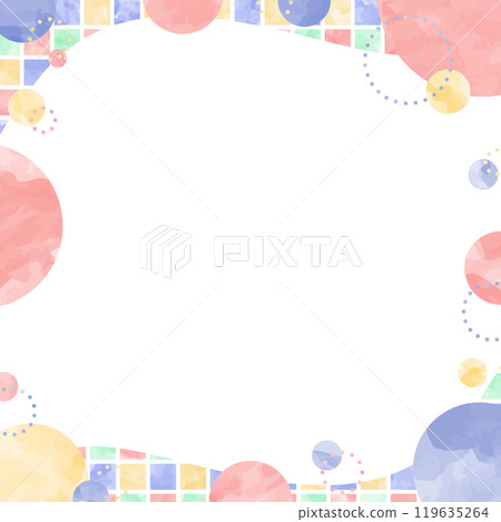 流行設計背景框架、圓形和方形圖案、水彩顏色、方形尺寸 119635264