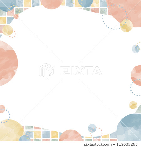 流行設計背景框架、圓形和方形圖案、水彩顏色、方形尺寸 流行設計背景框架、圓形和方形圖案、水彩顏色、方形尺寸 119635265