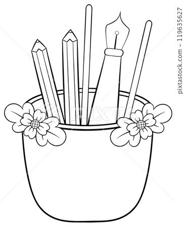Line drawing of a little duck and artist Line drawing of a little duck and artist 119635627