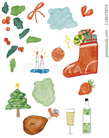 Watercolor Christmas design illustration set 119635659