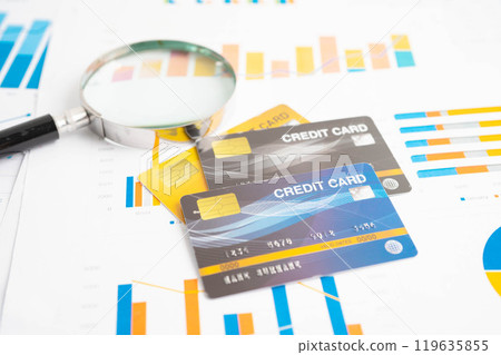Credit card on graph paper for online shopping, security finance business. 119635855