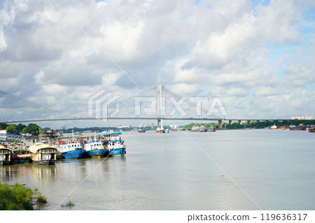 Ganga River and Second Hooghly Bridge from Babu Ghat 119636317