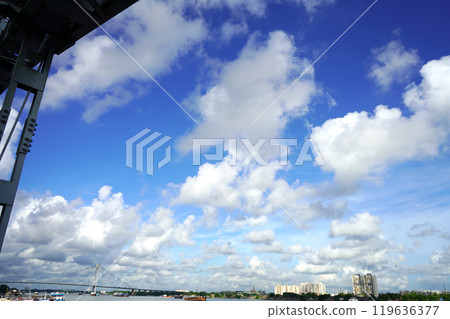View of Vidyasagar Setu from Babughat with cityscape 119636377