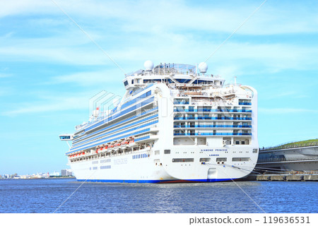 A view of the Diamond Princess moored at Osanbashi Pier in Yokohama, Kanagawa Prefecture 119636531