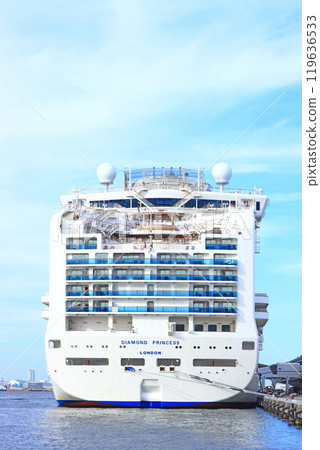 A view of the Diamond Princess moored at Osanbashi Pier in Yokohama, Kanagawa Prefecture 119636533